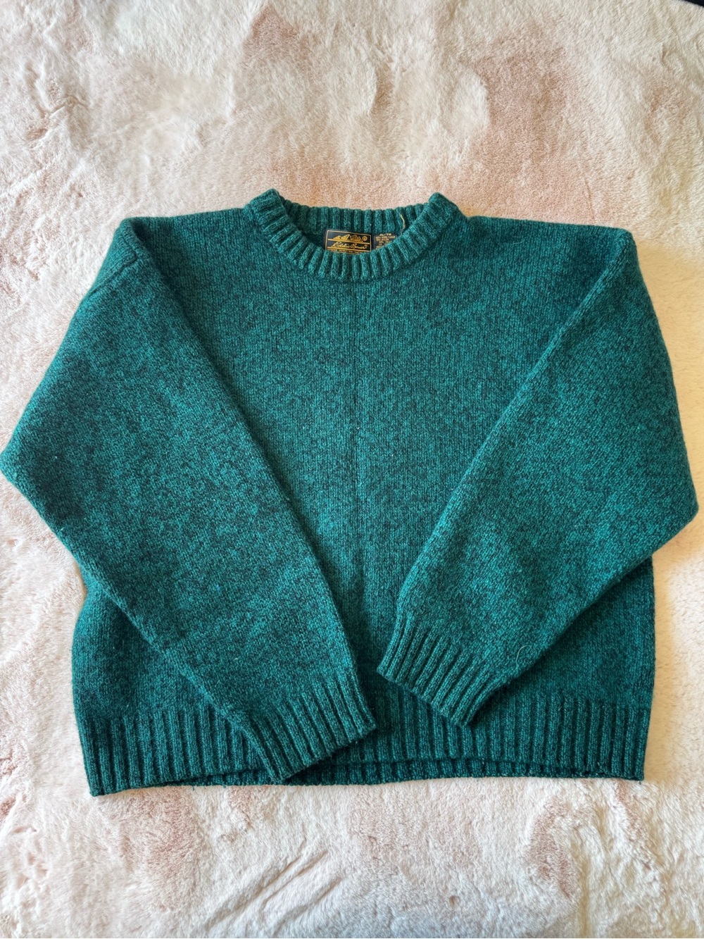 Vintage 90s Eddie Bauer Wool Blend Crewneck Sweater Size XL Dark Green